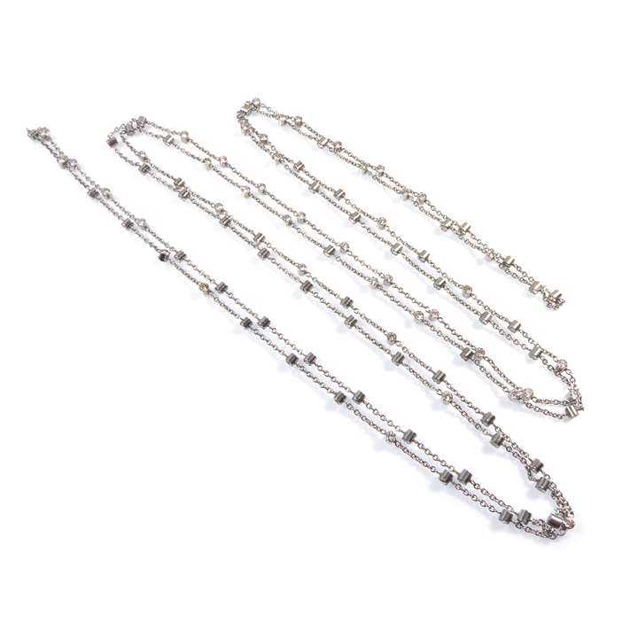 Diamond double collet and platinum tracelink chain necklace